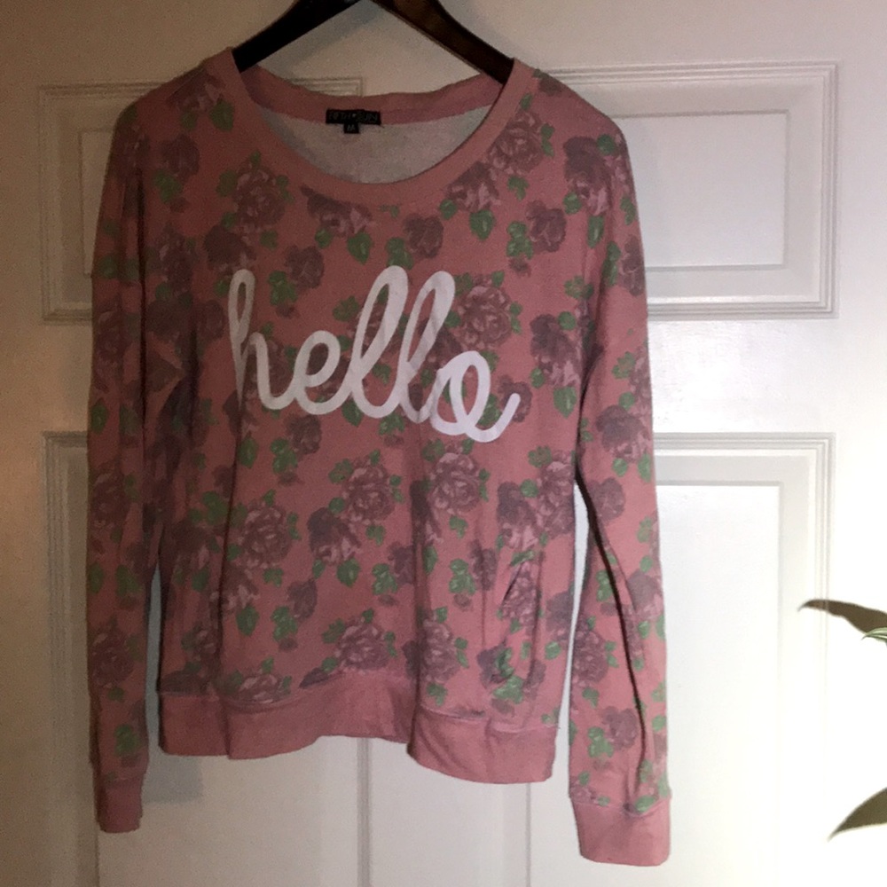 Hello springtime floral sweatshirt sz M